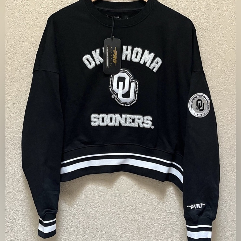 NWT [Pro Standard] Oklahoma Sooners NCAA Black Pearl Cropped Sweatshirt Womens L - Picture 4 of 12